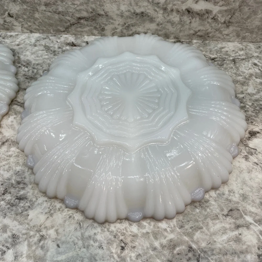 Vintage milk glass divided serving dish Set of 2